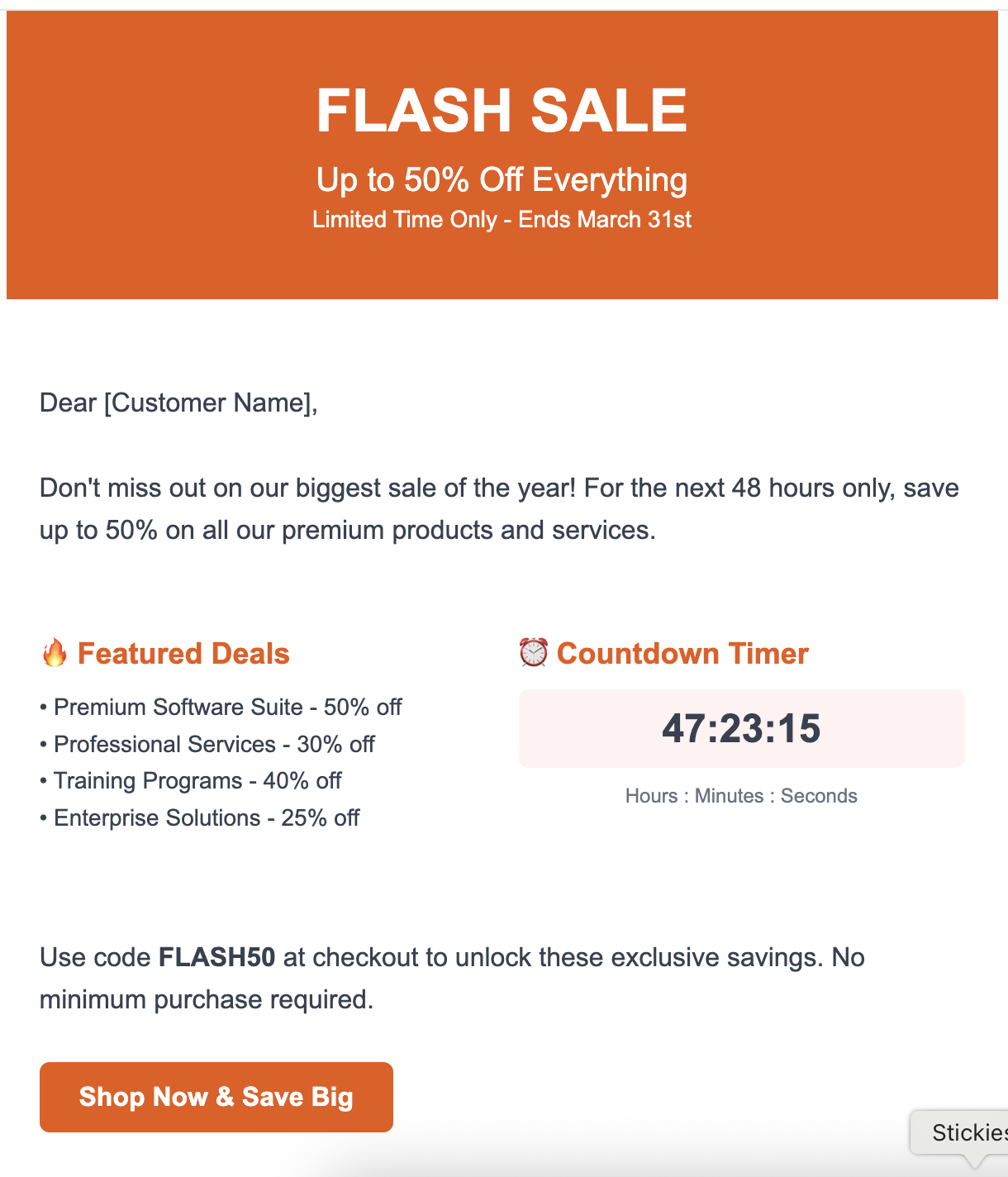 Promotional Sale email