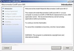 ColdFusion MX installation screen 1