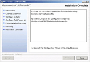 ColdFusion MX installation screen 11 b