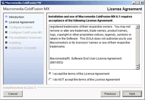 ColdFusion MX installation screen 2