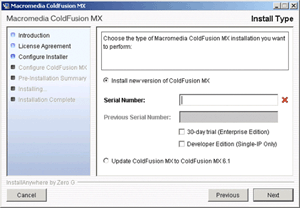 ColdFusion MX installation screen 3