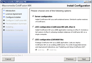 ColdFusion MX installation screen 4