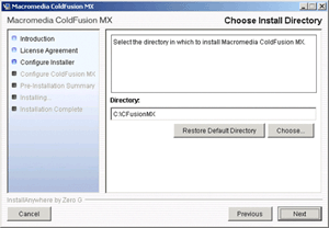 ColdFusion MX installation screen 5