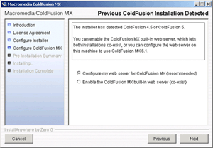 ColdFusion MX installation screen 6