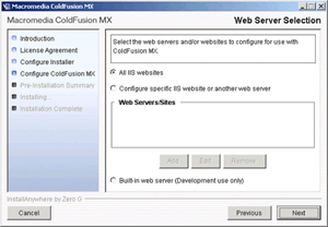 ColdFusion MX installation screen 7