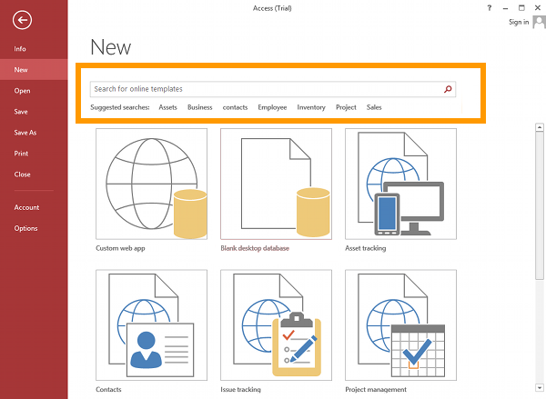 Desktop access. Screening & search area.