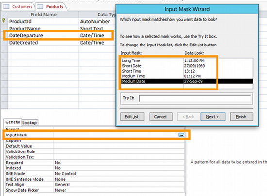 Screenshot of the Input Mask Wizard.