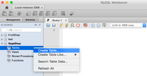 mysql create database workbench